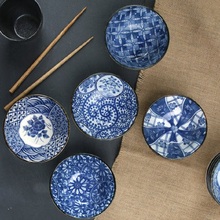 Tigela de cerâmica japonesa importada, 5 peças, casa japonesa, tigela de arroz, refeição com azul e branco, conjunto de presente de porcelana 2024 - compre barato