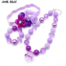 MHS.SUN Purple Style Girls Kids Beads Necklace Bracelet Hairbands Set Fashion Chunky Jewelry Set For Children Party 2024 - buy cheap