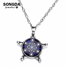 SONGDA Novelty Retro Mysterious Pentagram Hexagon Necklace Buddhist Sacred Geometry Glass Cabochon Star Pendant Talisman Jewelry 2024 - buy cheap
