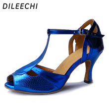 DILEECHI Latin dance shoes professional women's adult Square dance shoes Ballroom dancing shoes  blue PU 2024 - buy cheap