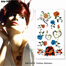 Цветные цветы Nu-TATY, детская временная татуировка-наклейка для боди-арта, 10*17 см, водостойкая хна, искусственная Татуировка Тао на стену 2024 - купить недорого