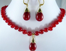 charrming 8mm Red jades  Necklace Earring set 2024 - buy cheap