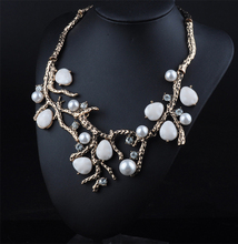 Simulated pearl shell stone tree exaggerated necklace new 2016 luxury brand wedding accessories wholesale/collier femme/neckless 2024 - buy cheap