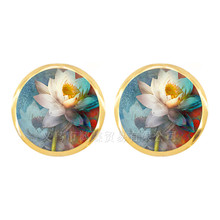 OM Yoga Earrings Symbol Buddhism Zen Henna  Unique Lotus Flower 12mm Glass Dome Cabochon Stud Earrings Jewelry For Women Girls 2024 - buy cheap