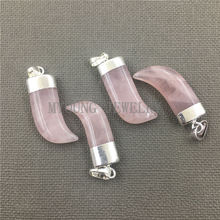 Amuleto de pingente de buzina my0179, tampa de cor prata pura e bola, quartzo rosa para fabricação de colar 2024 - compre barato