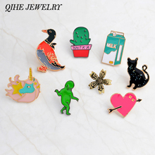 QIHE JEWELRY Pins and brooches Duck,cactus,milk,alien,cat,flower,heart hard enamel pins Badges Backpack bag pins collection 2024 - buy cheap