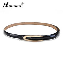 [HIMUNU] Newest Fashion Thin Belts For Women Patent Leather Women Belt Genuine Leather Luxury Designer Drand Belt 2024 - buy cheap