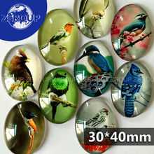 Zeroup imagens de pássaros de vidro, 30*40mm, oval, padrão misto, configuração de base para enfeite de jóias, costas planas, 10 tamanhos 2024 - compre barato