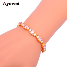 Pulseras de circonita para mujer, color dorado, cristal Rosa bonito, joyería de moda para mujer TBS988A, novedad de 2016 2024 - compra barato