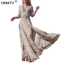 YRRETY-Vestido largo de verano con estampado Floral para mujer, traje largo de Estilo bohemio con estampado Floral para fiesta en la playa, cinturón largo con borlas, abertura alta 2024 - compra barato