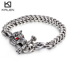 Kalen Stainless Steel Link Chain Red Eyes Tiger Head Charm Bracelet Bangle Gothic Men's Animal Jewelry Accessory 2024 - buy cheap