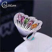 CoLife Jewelry fashion silver wing ring 5 pcs natural tourmaline ring solid 925 silver tourmaline ring romantic birthday gift 2024 - buy cheap