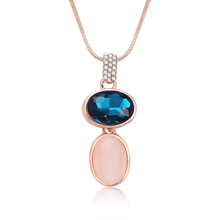 2019 New Fashion Rose Gold Pendant Necklace Pink Blue Stone Beads Pendant Charming Crystal Necklace Women Jewelry 2024 - buy cheap