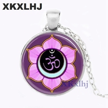 Xkxlhj colar suspenso de vidro, colar com pingente de henna, estilo vintage para ioga, símbolo do lótus, budismo 2024 - compre barato