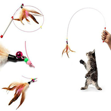 Vareta de penas para animais de estimação, brinquedo interativo com penas coloridas, divertido, de primavera, gatinho, brinquedo de gato, dropshipping 2024 - compre barato