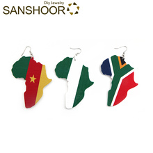 Sansapor brincos de madeira africanos, joias femininas de mapa da áfrica para países da mãe, presente para mulheres negras com 6cm de tamanho 1 par 2024 - compre barato