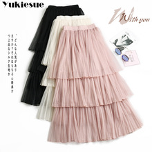 2019 Summer Women Boho Long Skirt High Waist Ruffles Women Beach Skirts Pink Jupe Femme Tulle Skirt Saia Midi Faldas 2024 - buy cheap