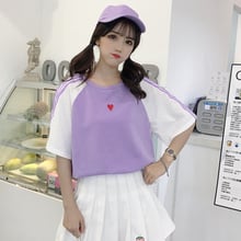 Summer Women's T-shirt New Korean Girls Kawaii Love Embroidery Round Neck Loose Short-sleeve T-shirt Tops Women 2024 - buy cheap