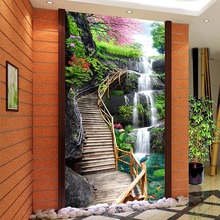 Mural de papel de parede personalizado hd cascata, ponte de madeira, natureza, paisagem, foto, murais, sala de estar, hotel, decoração, mural 2024 - compre barato