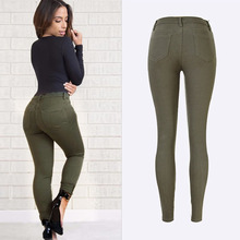 2021 verão moda femme denim jeans cintura alta exército verde calças para as mulheres rasgado magro rasgado calças de brim namorado calças 2024 - compre barato