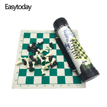 Easytoday Outdoor Chess Game Set Portable Plastic Chess Pieces Synthetic Leather Board Straps Travel Essentials Table Games Gift 2024 - buy cheap