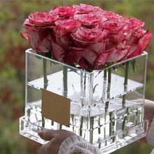 Caja de almacenamiento de exhibición de Rosa acrílica, organizador de maquillaje, soporte para cosméticos, caja de regalo de flores, estuche con cubierta para regalo de San Valentín 2024 - compra barato