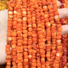 Wholesale Natural Gravel Irregular Square  Dye Orange Shell  5-7mm Beads Stone For Jewelry Making DIY Bracelet Necklace 34'' 2024 - buy cheap