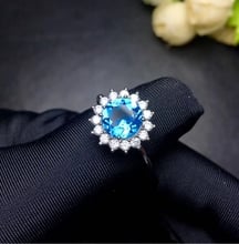 Natural blue topaz gem stone Ring Natural gemstone Ring S925 silver trendy Elegant Diana round  women girl party gift Jewelry 2024 - buy cheap