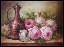 Needlework for embroidery DIY French DMC High Quality - Counted Cross Stitch Kits 14 ct Oil painting - Roses and Teapot 2024 - buy cheap