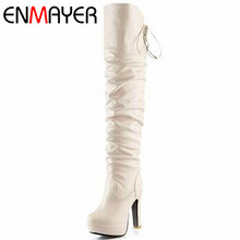 ENMAYER New Fashion Women Boots High Heel Platform Long Shoes Knight Boots Sexy Lace Up Over The Knee High Winter Boots 3 Colors 2024 - buy cheap