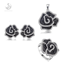 Eulonvan luxury jewelry sets silver 925 sterling silver jewelry (ring/earring/pendant) White and Black Cubic Zirconia S-3789set 2024 - buy cheap
