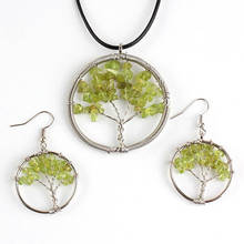 100-Uniqe 1 Set Beautiful Silver Plated Green Olivine Stone Pendant Tree of Life Necklace Earrings Jewelry Set 2024 - buy cheap