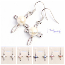 High Quality 7-8mm Natural 4 Color Freshwater Pearls Cross Shape Silver Color Fashion Earrings 1 Pair wj168 2024 - buy cheap
