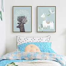 Haochu imagens de desenhos animados, pintura de tela impressa, padrão abstrato, coelho alpaca, poster para decoração de parede do quarto de criança 2024 - compre barato