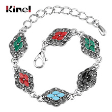 Kinel Vintage Bohemian Bracelets Bangle For Women Antique Silver Color Crystal Flower Bracelet Fashion Christmas Gifts Jewelry 2024 - buy cheap