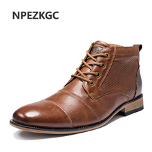 NPEZKGC/мужские ботинки наивысшего качества в британском стиле; сезон весна-осень; модная обувь без шнуровки; дышащие мужские ботинки из натуральной кожи; Botas Hombre 2024 - купить недорого