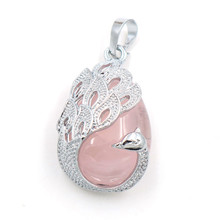 FYJS Unique Elegant Women Jewelry Silver Plated Peacock Wrap Natural Rose Pink Quartz Animal Pendant 2024 - buy cheap