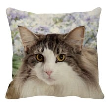 XUNYU-funda de cojín de lino para sala de estar, cubierta cómoda de cojín de 45cm x 45m, con diseño de gato del bosque suizo, YH005 2024 - compra barato