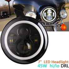 Farol de led para motocicleta, peça preta, 7 polegadas, redonda, para drl, com halo branco, olhos de anjo, h4 2024 - compre barato