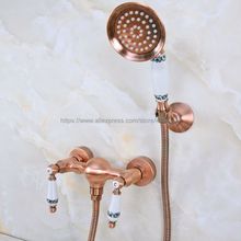 Wall Mounted Red Copper Antique Bath Faucets Bathroom Basin Mixer Tap Crane With Hand Shower Head Shower Faucet Sets Bna301 2024 - buy cheap