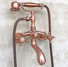 Antique Red Copper Wall Mounted Bathroom Telephone Style Handheld Shower Head Tub Faucet + Dual Cross Handles Mixer Tap Wtf801 2024 - buy cheap