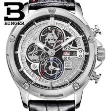 BINGER-Reloj de pulsera de cuarzo para hombre, cronógrafo con correa de cuero, marca de lujo, Suiza, B6009-3 2024 - compra barato