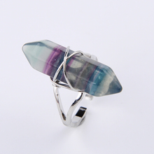 1Pc Natural Stone Fluorite Hexagon Wire Wrap Ring Healing Point Chakra Gem Stone Beads Cocktail Finger Woman Adjustable Rings 2024 - buy cheap
