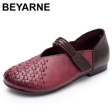 BEYARNE New Women Flats Soft bottom Handmade Fashion Shoes Woman Genuine Leather Comfortable Loafers Retro Shallow Casual  Shoes 2024 - buy cheap