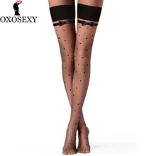 Ultra-thin Widen Side Bow Black Small Dot Women Sexy Stockings Transparent High Over Knee Thigh High Stockings Sexy Lingerie 488 2024 - buy cheap