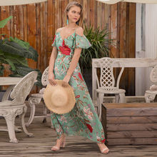 New Women Boho Floral Off Shoulder Chiffon Maxi Dress Holiday Party Beach Summer Long Sundress 2024 - buy cheap