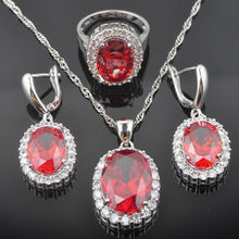 Classic Red Zircon Women's Silver Color Costume Jewelry Set Crytal Earrings Ring Necklace Set QZ0462 2024 - buy cheap