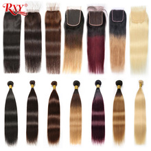 Blonde Bundles With Closure RXY Human Hair Straight Bundles With Closure 1B/2/4/27/99J/613# Ombre Bundles with Closure  Remy 2024 - buy cheap
