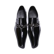 Мужские модельные туфли с квадратным носком черные блестящие мужские туфли-оксфорды с цепочкой без застежки для вечеринки и свадьбы Мужские размеры 38-46 2024 - купить недорого
