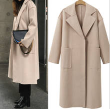Danjeaner 2018 Winter Coat Without Belt  Women Classic Turn-down Collar Wool Blend Coat Oversize Long Beige Trench Coat Outwear 2024 - buy cheap